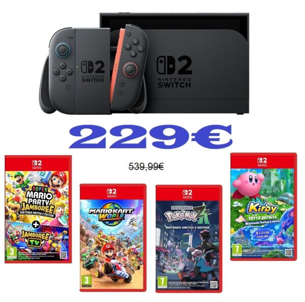 Console Nintendo Switch 2 Con 4 Giochi: Super Mario Party Jamboree + Mario Kart World + Kirby e la Terra perduta + Leggende Pokémon: Z-A